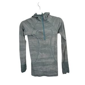 Lululemon Swiftly Speed Hooded Quarter 1/4 Zip Blue Thumbholes Gym Womens 2